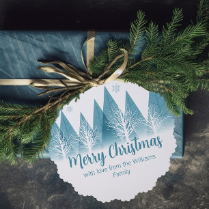 Elegante Blauwe Winter Bomen Aangepaste Kerstcadea Ornament Kaart