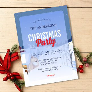 Elegante Blauwe Winter Cottage Kerstfeest Kaart