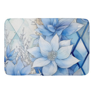 Elegante blauwe winterbloemen badmat
