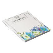 Elegante Blauwe Witte Aquarel Tuin Bloem Notitieblok (Schuin)