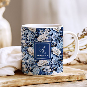 Elegante Blauwe Witte Bloemen Gepersonaliseerde Ko Koffiemok