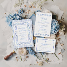 Elegante Blauwe & Witte Bloemige Bruiloft