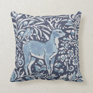 Elegante Blauwe Witte Bos Herten Vogels Bosland Ku Kussen
