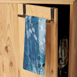 Elegante Blauwe & Witte Botanische Wilde Bloem Theedoek