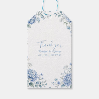 Elegante blauwe witte Hortensia Bloemige Bruiloft Cadeaulabel