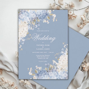 Elegante Blauwe Witte Hortensia Huwelijksuitnodigi Kaart