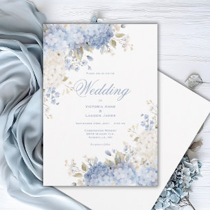 Elegante blauwe witte hortensia's trouwuitnodiging kaart
