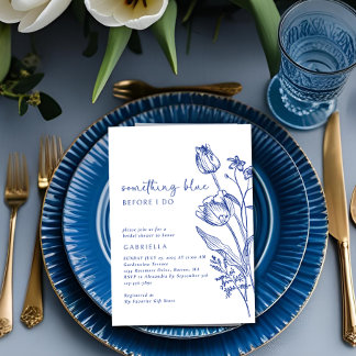 Elegante Blauwe Witte Lijn Art Floral Vrijgezellen Kaart