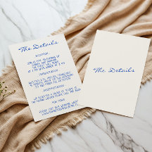 Elegante Blauwe & Witte Script Bruiloftdetails
