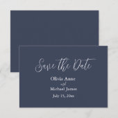 Elegante Blauwe & Witte Script Save The Date (Voorkant / Achterkant)
