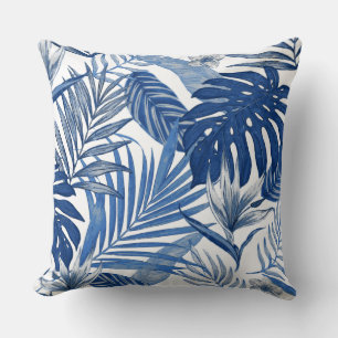 Elegante Blauwe Witte Tropische Worp Kussen