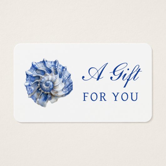 Elegante blauwe zeeschelp logo cadeaubon visitekaartje (Voorkant)