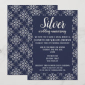 Elegante Blauwe Zilveren 25ste Verjaardagsuitnodig Kaart (Voorkant / Achterkant)