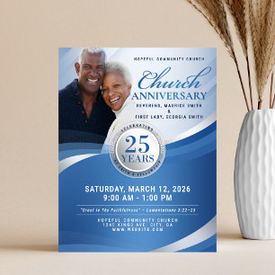 Elegante Blauwe & Zilveren Kerkjubileum Flyer
