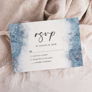 Elegante Blauwe Zilveren Marmer RSVP Kaartje