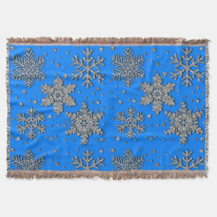 Elegante blauwe zilveren sneeuwvlokken deken