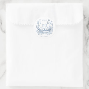 Elegante Blauwe Zwanenkuif Tuin Bruiloft in Vintag Ronde Sticker