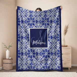 Elegante blauwgrijze geometrische naadloze monogra fleece deken