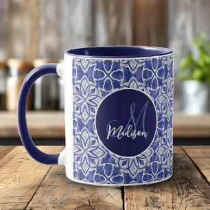 Elegante Blauwgrijze Initiaal Monogram Cadeau Mok