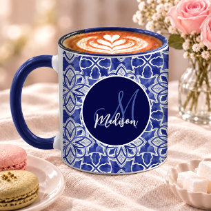 Elegante Blauwgrijze Initiaal Monogram Cadeau Mok