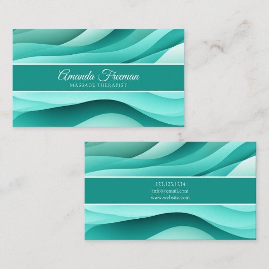 Elegante Blauwgroen Abstracte Golven Massage Thera Visitekaartje (Voorkant / Achterkant)