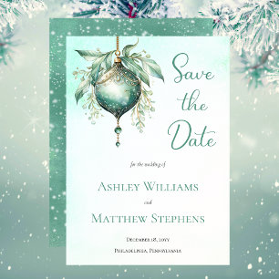 Elegante Blauwgroen Bauble Holiday Wedding Save th The Date