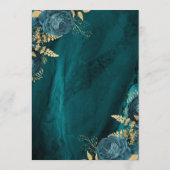 Elegante Blauwgroen Blauw Gouden Bloemen bruiloft Menu (Achterkant)