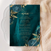 Elegante Blauwgroen Blauw Gouden Bloemen bruiloft Menu
