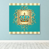 Elegante Blauwgroen Blauwe en Gouden Kroonprins Canvas Afdruk (Insitu (Houten vloer))