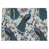 Elegante Blauwgroen Bloemen Pauw en Magnolia Bloem Groot Cadeauzakje (Voorkant)