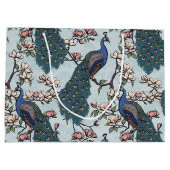 Elegante Blauwgroen Bloemen Pauw en Magnolia Bloem Groot Cadeauzakje (Achterkant)