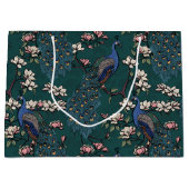 Elegante Blauwgroen Bloemen Pauw en Magnolia Bloem Groot Cadeauzakje (Voorkant)