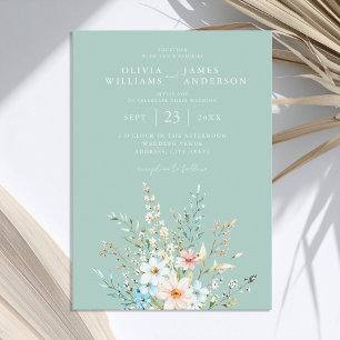 Elegante Blauwgroen Boho Chic Wildflower Floral We Kaart