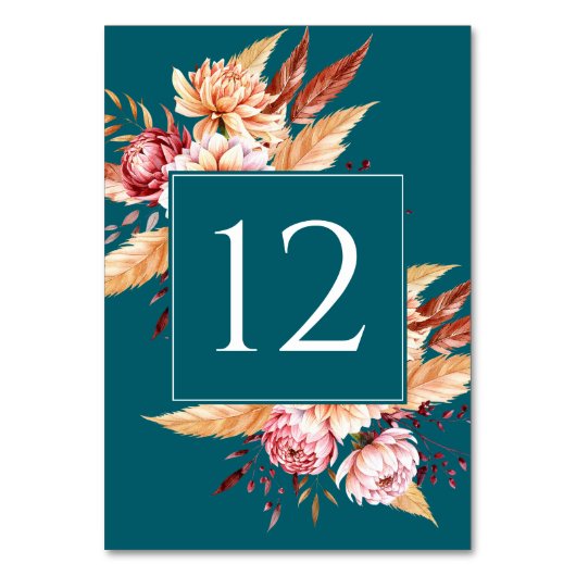 Elegante Blauwgroen Boho Floral Wedding Kaart (Voorkant)