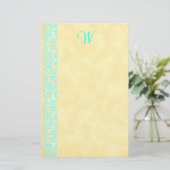 Elegante Blauwgroen Custom Monogram briefpapier (Staand voorkant)