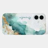 Elegante Blauwgroen en gouden Abstracte Waterverf Case-Mate iPhone Case (Achterkant (horizontaal))