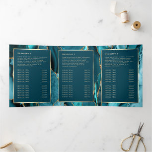 Elegante Blauwgroen en gouden Agaat Trifold Brochu Drieluik Kaart