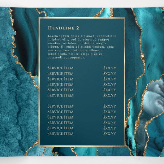 Elegante Blauwgroen en gouden Agaat Trifold Brochu Drieluik Kaart (Binnenkant midden)