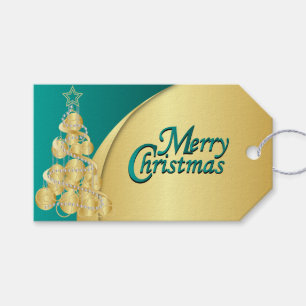 Elegante Blauwgroen en Gouden Kerstmis Cadeaulabel