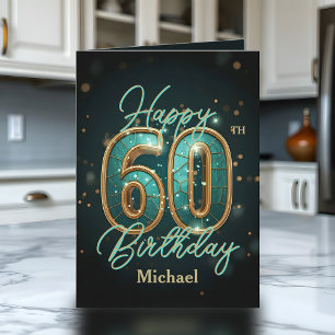 Elegante Blauwgroen en gouden metallic 60e verjaar Kaart