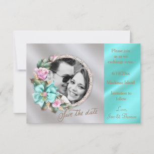 Elegante Blauwgroen en gouden zilveren foto Save t Save The Date
