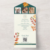 Elegante Blauwgroen herfstbruiloft All In One Uitnodiging (Binnen)