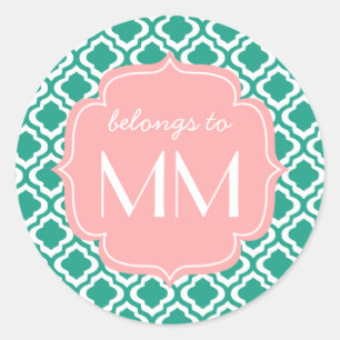 Elegante Blauwgroen Marokkaanse Quatrefoil geperso Ronde Sticker