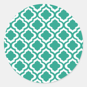 Elegante Blauwgroen Marokkaanse Trellis Quatrefoil Ronde Sticker