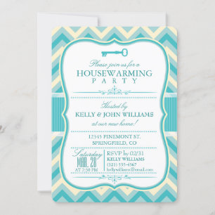 Elegante Blauwgroen & Off-White Chevron Housewarmi Kaart