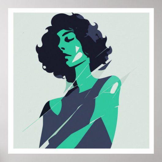 Elegante Blauwgroen vrouw kunst Poster (Voorkant)