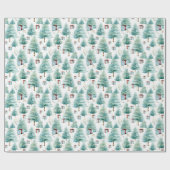 Elegante Blauwgroen Waterverf kerstbomen met gesch Cadeaupapier (Vlak)