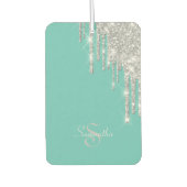 Elegante Blauwgroen, zilveren glitterschijven Luchtverfrisser (Voorkant)