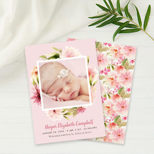 Elegante Bleek Roze Bloem Meisje Baby Foto Geboort Aankondiging
