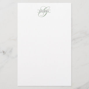 Elegante Bleekgroene Calligrafie Gesplitste Monogr Briefpapier